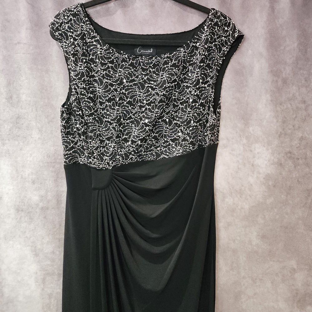 NWOT Connected Apparel Women Black, Silver Dress. Size:12